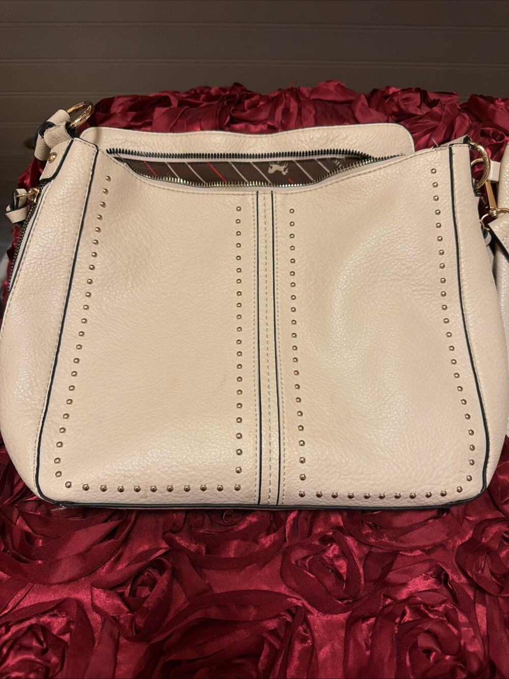Montana West 3pc Set Studded Hobo Bag Crossbody Wallet Cream White NWOT